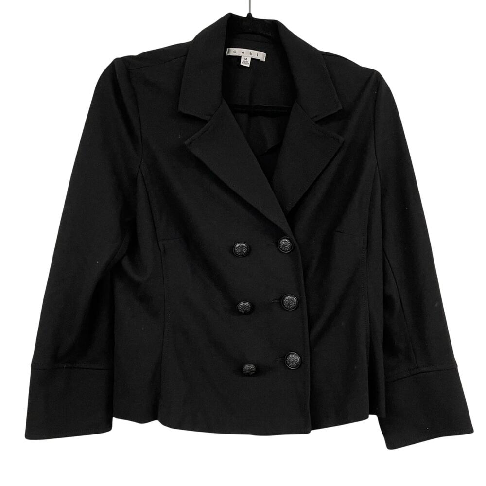 Cabi Black Double Breasted Womens Cropped Jacket Womens M Pea Coat Casual Preppy